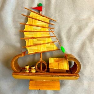 Handmade bamboo Sailboat  with Yellow Sails